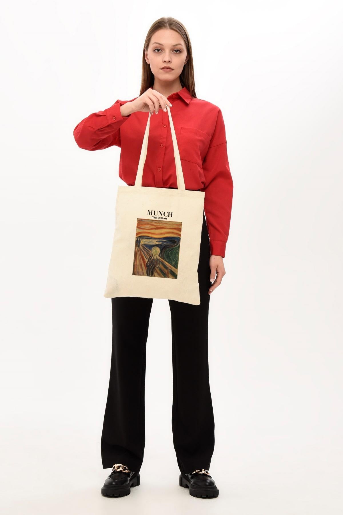 Munch Baskılı Ham Bez Çanta