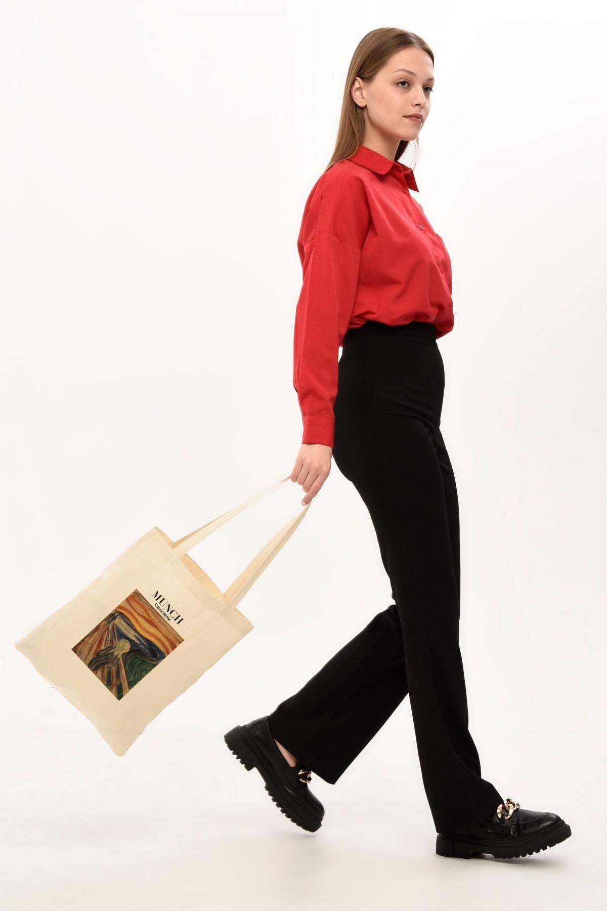 Munch Baskılı Ham Bez Çanta