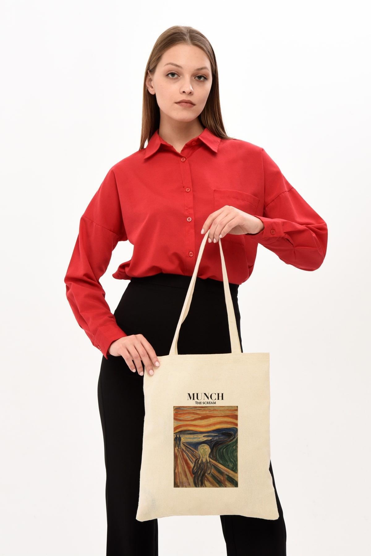 Munch Baskılı Ham Bez Çanta