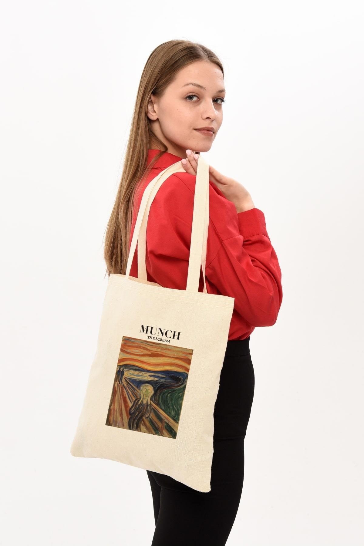Munch Baskılı Ham Bez Çanta