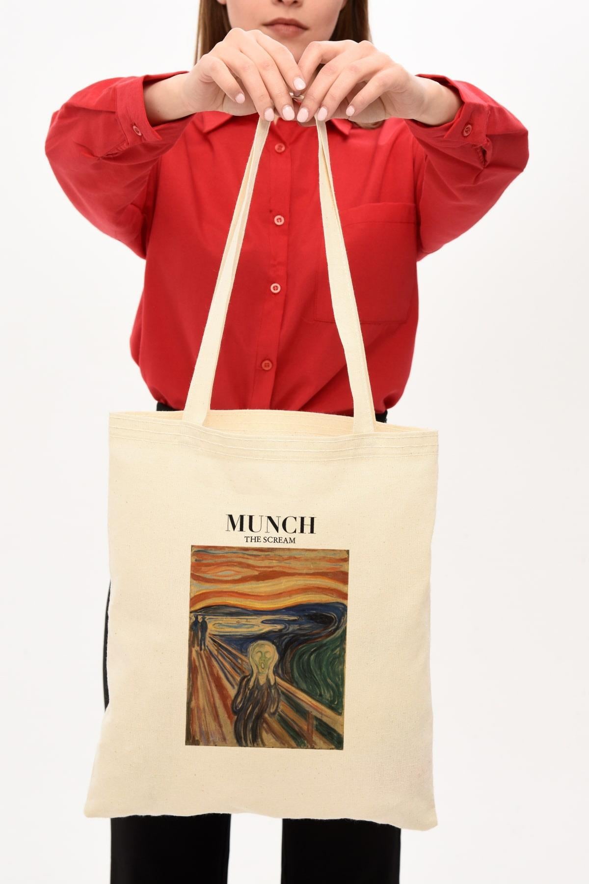 Munch Baskılı Ham Bez Çanta