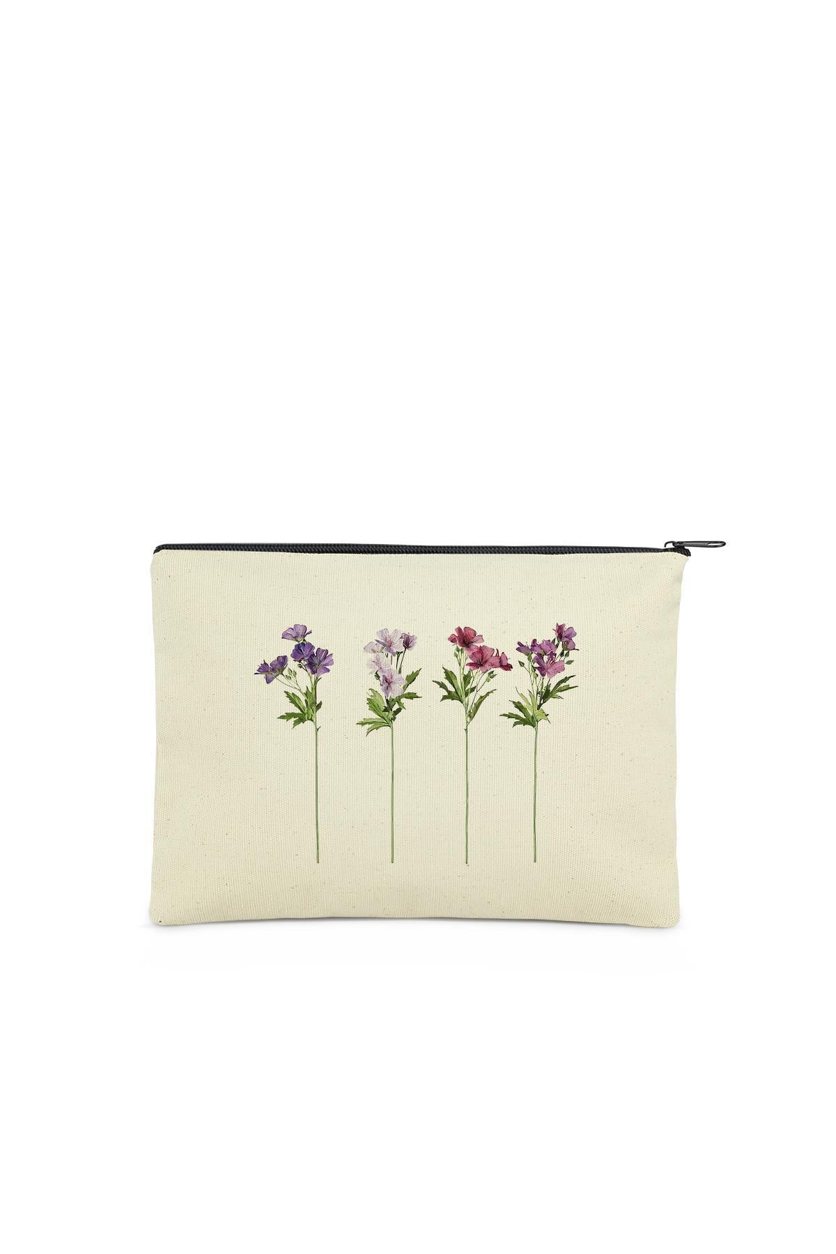 Paket Uzun Dallı Çiçekler Kanvas Kumaş Bez Çanta