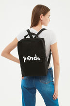 Panda Baskılı Siyah Kanvas Sırt Çantası