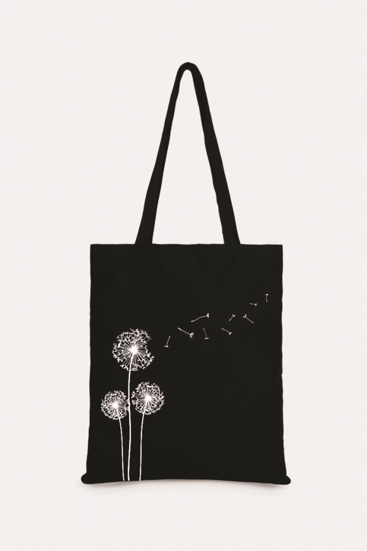 POLEN BASKILI SİYAH BEZ ÇANTA  (Tek Taraflı)