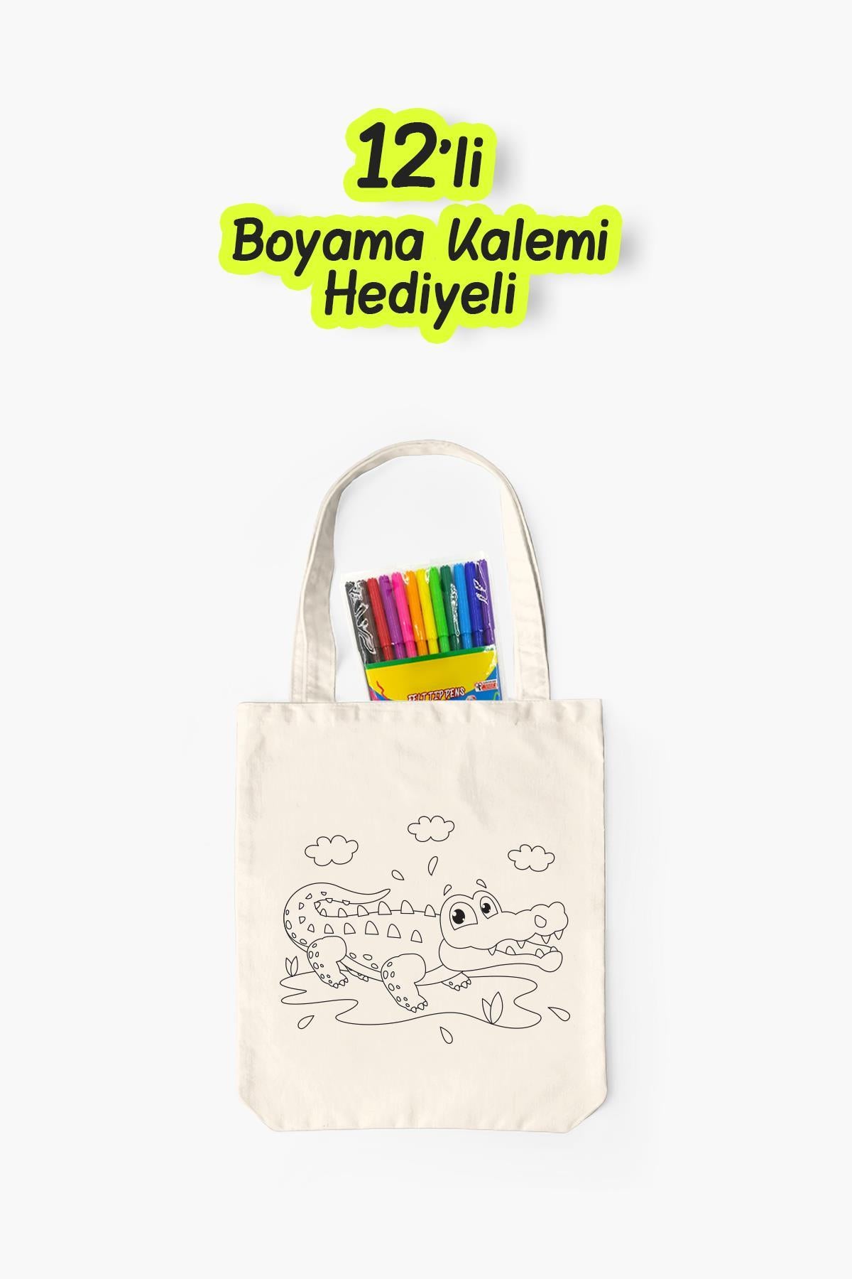 Timsah Boyama Desenli Ham Bez Çanta
