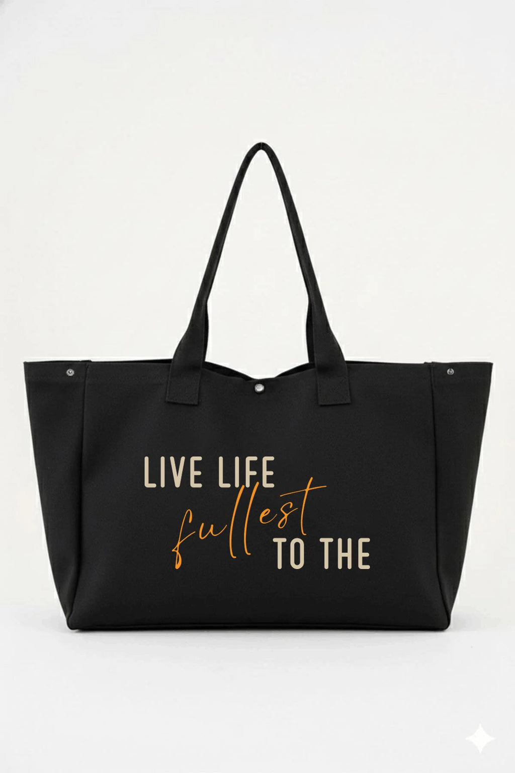 Siyah 3 Çıtlı Live Life Baskılı Büyük Boy Kanvas Çanta