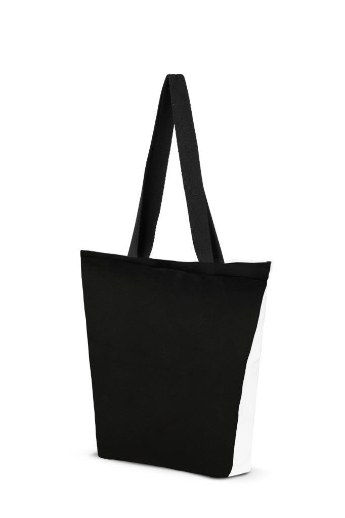 SİYAH BEYAZ GABARDİN KUMAŞ ÇANTA | 44x34x8cm (220 GR)