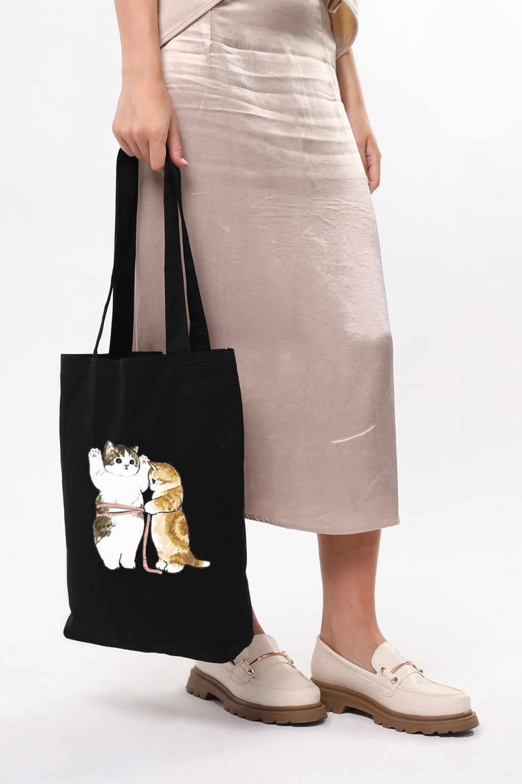 Siyah Kanvas Cats Size Baskılı Çanta