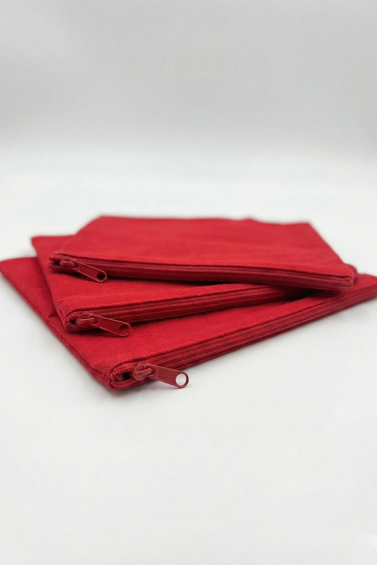 KIRMIZI KANVAS KUMAŞ CLUTCH ÇANTA | 3 ADET