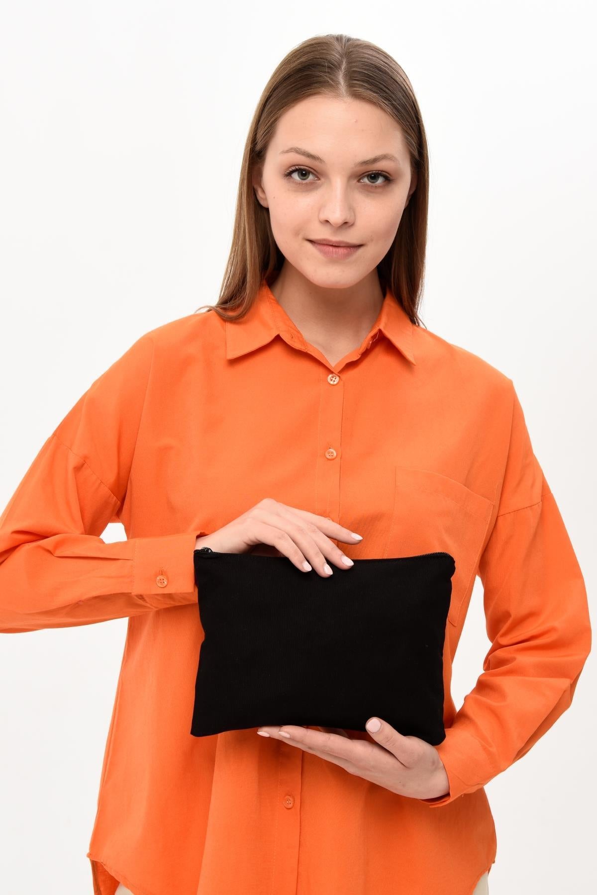 SİYAH Kanvas Kumaş Clutch Çanta ( 25x18cm)