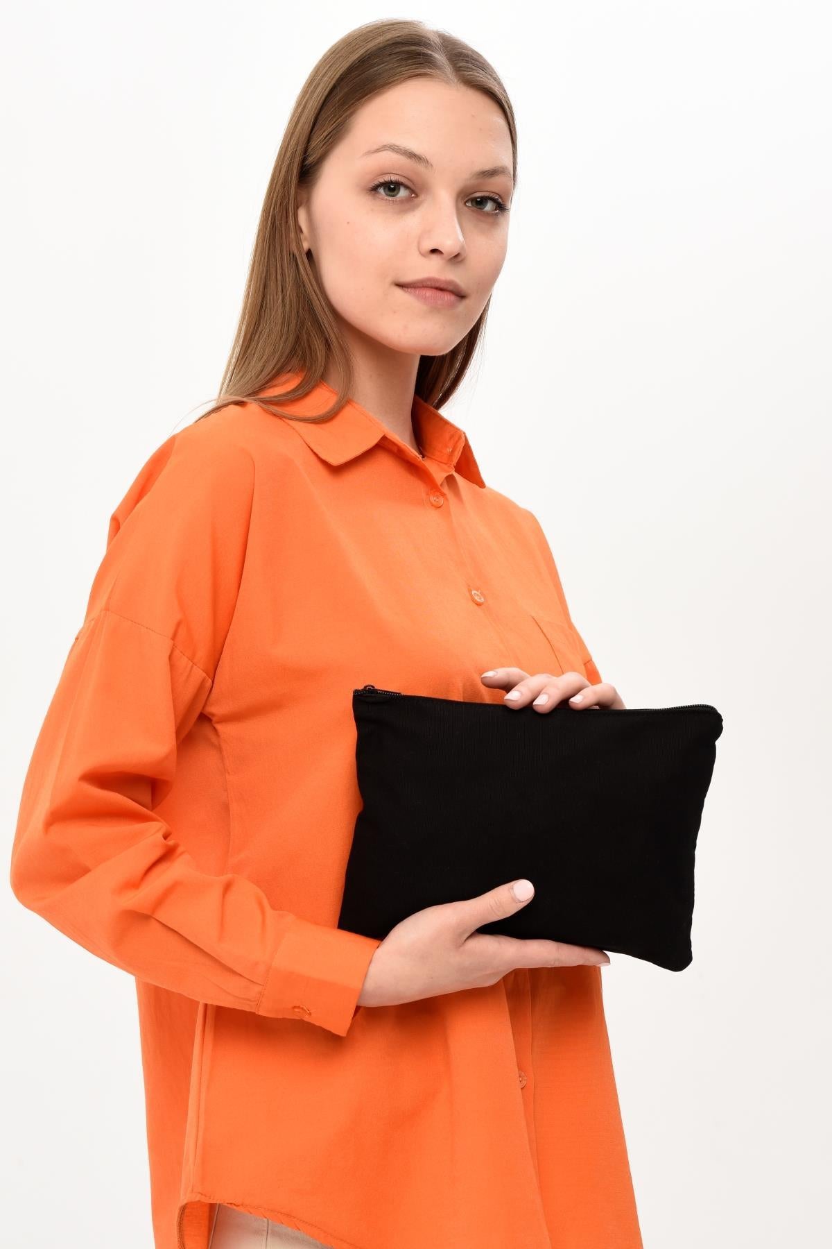 SİYAH Kanvas Kumaş Clutch Çanta ( 25x18cm)