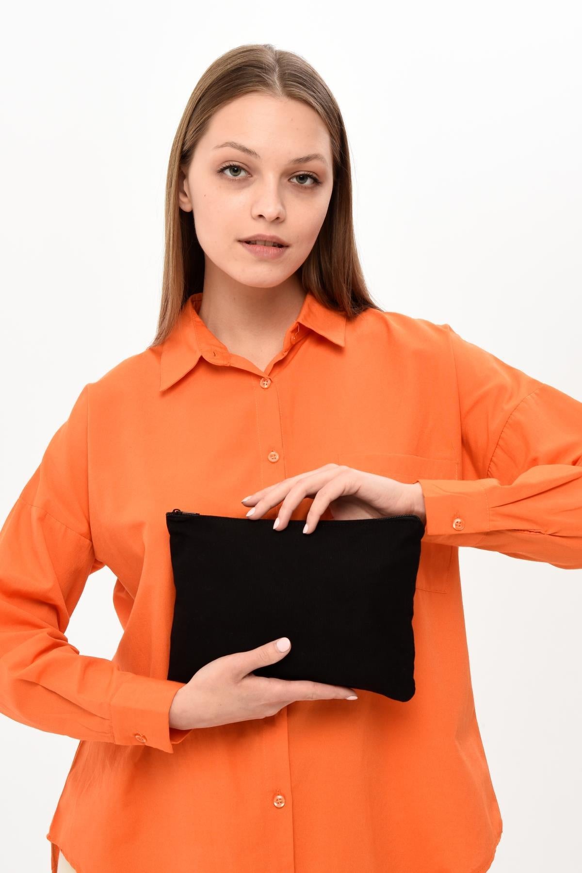 SİYAH Kanvas Kumaş Clutch Çanta ( 25x18cm)