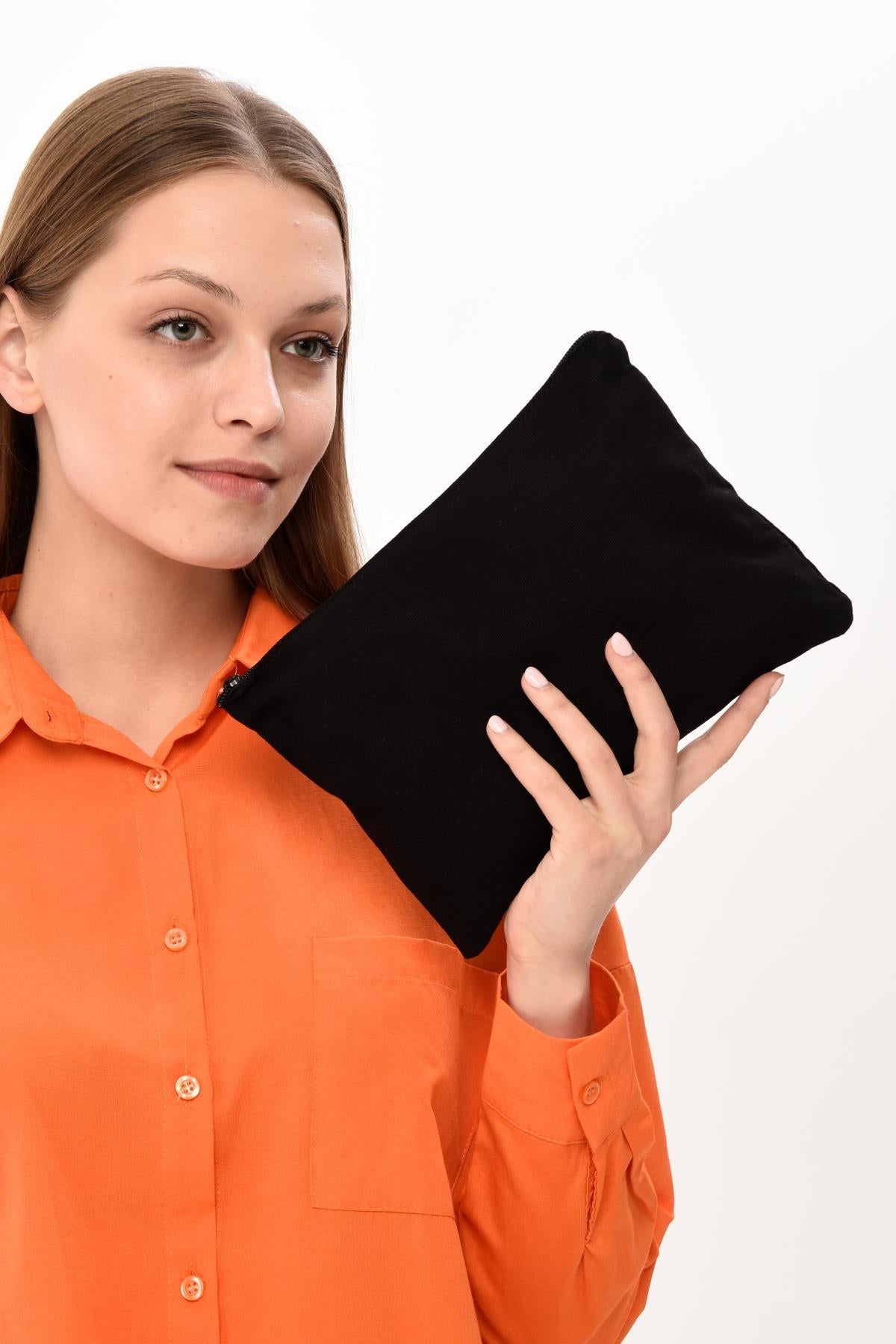 SİYAH Kanvas Kumaş Clutch Çanta ( 25x18cm)