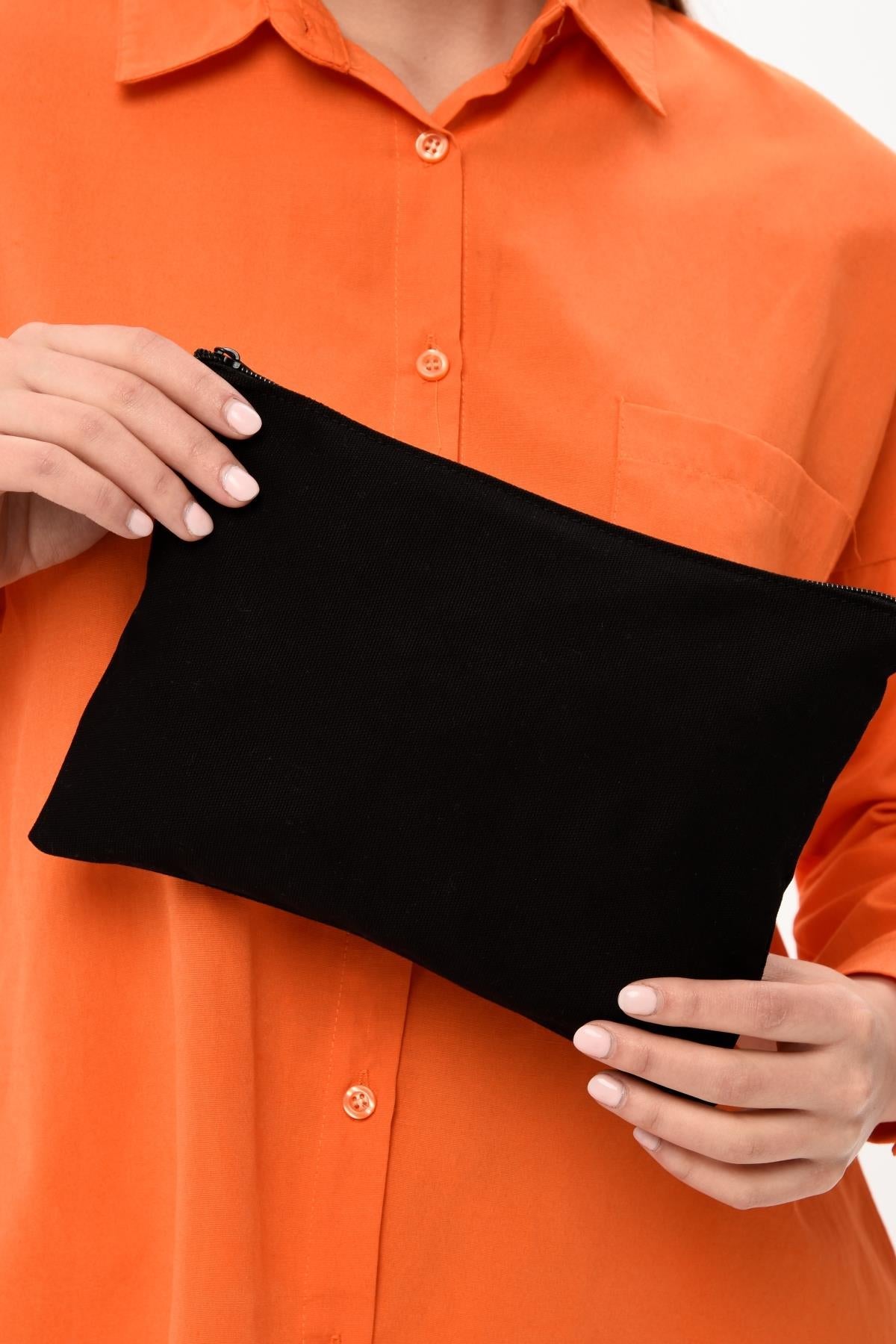 SİYAH Kanvas Kumaş Clutch Çanta ( 25x18cm)