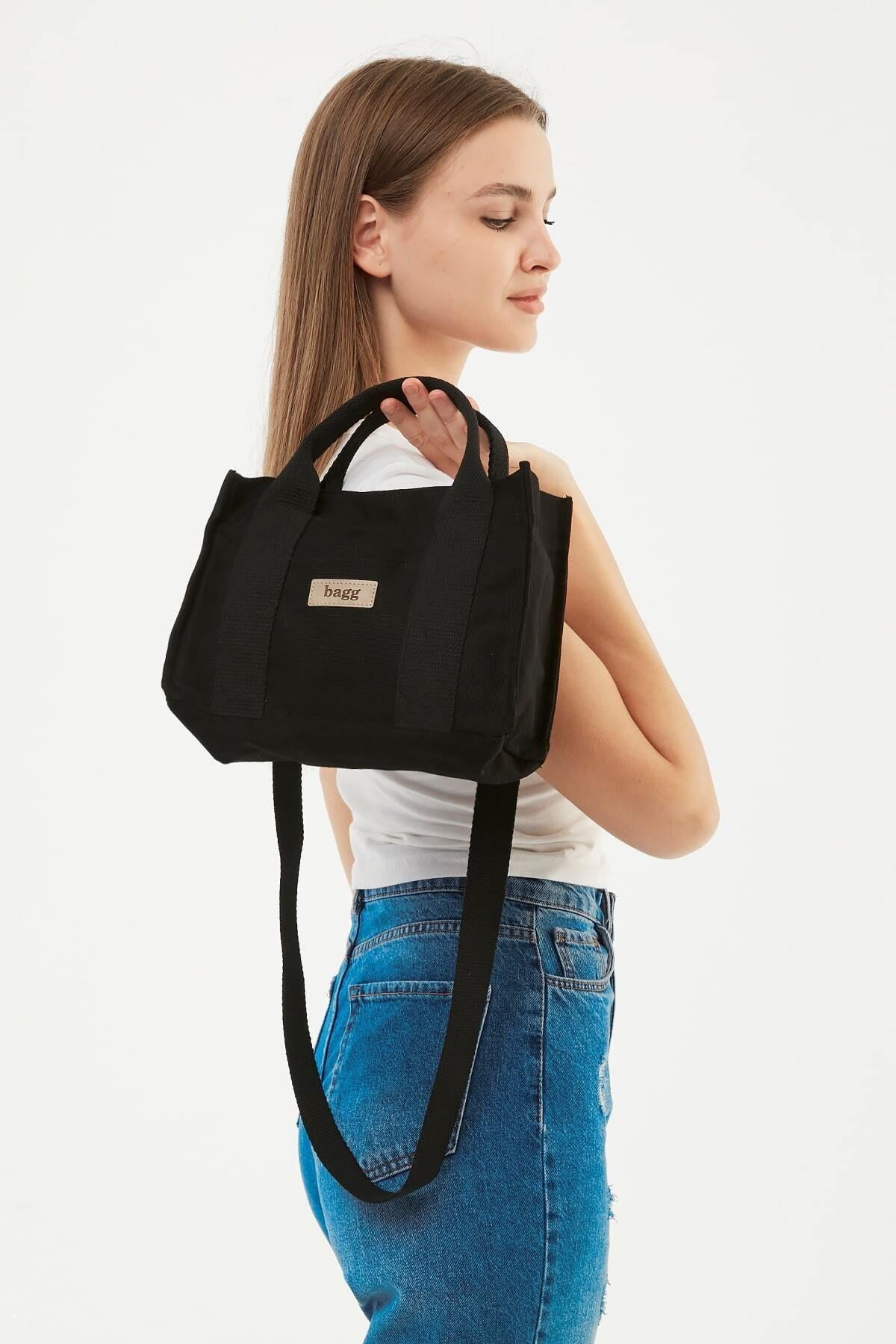 Siyah Kanvas Tote Çanta | 25x20x10