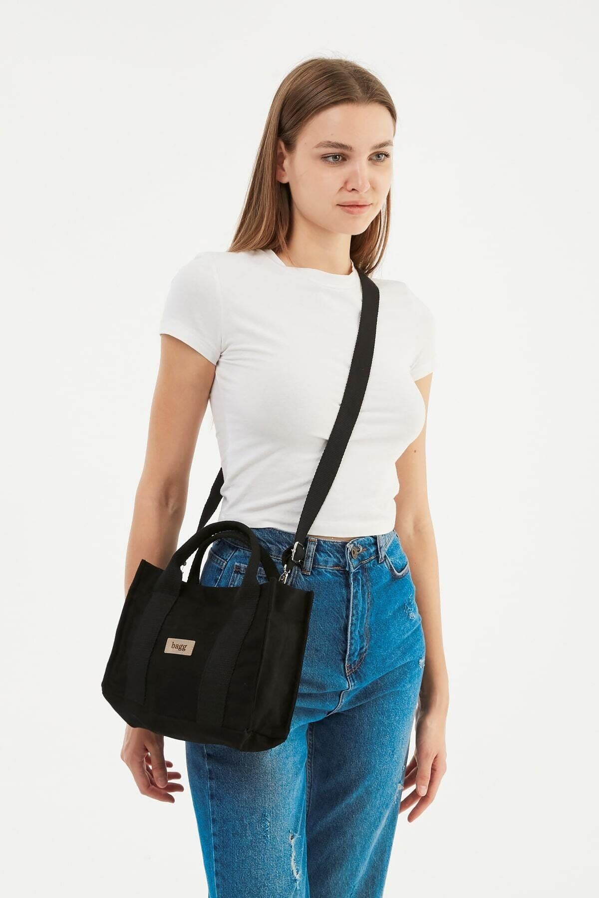 Siyah Kanvas Tote Çanta | 25x20x10