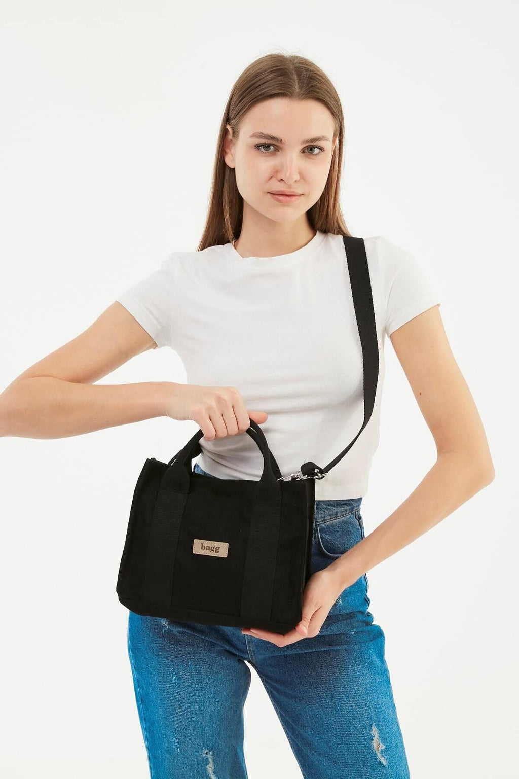 Siyah Kanvas Tote Çanta | 25x20x10