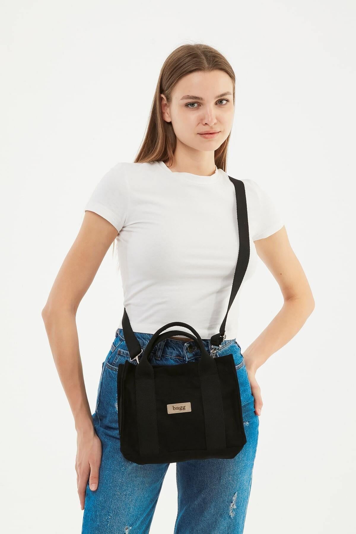 Siyah Kanvas Tote Çanta | 25x20x10