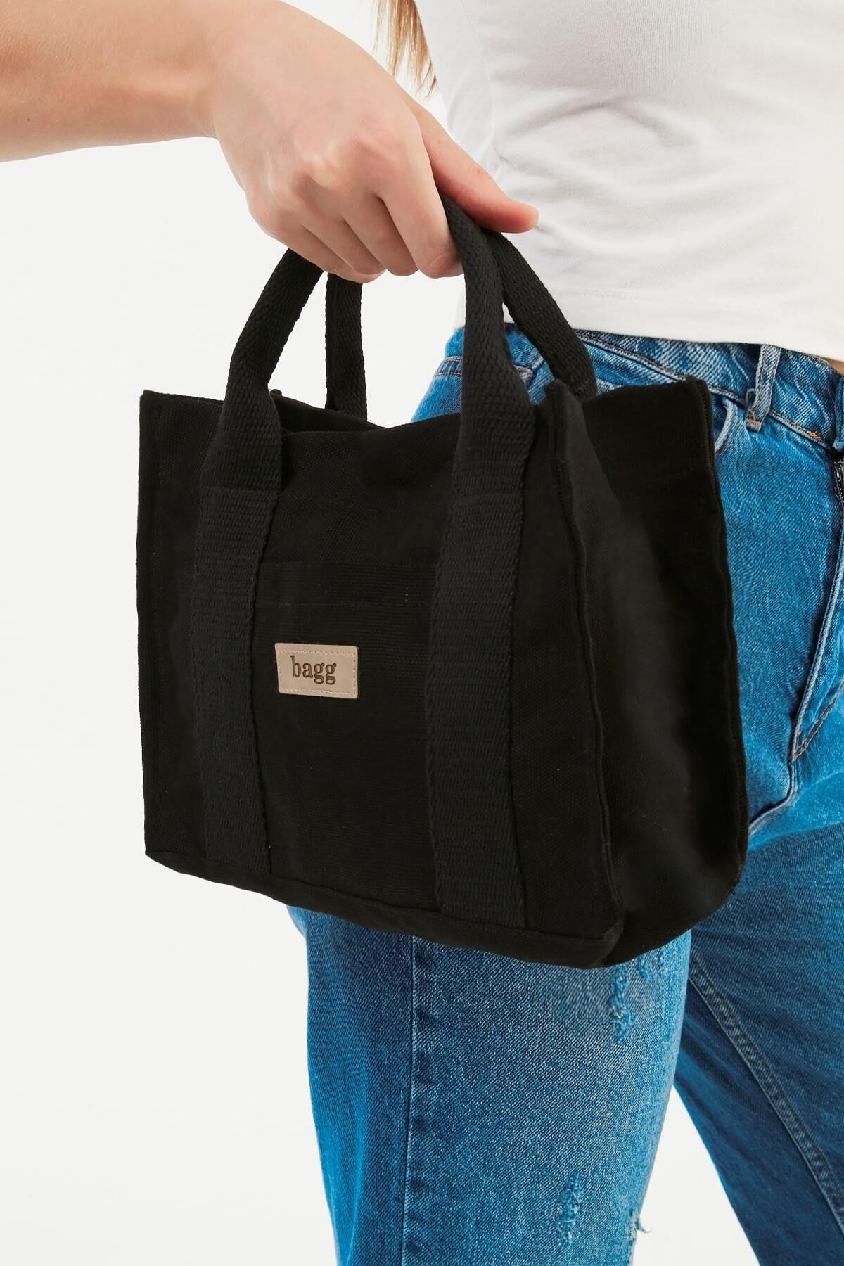 Siyah Kanvas Tote Çanta | 25x20x10