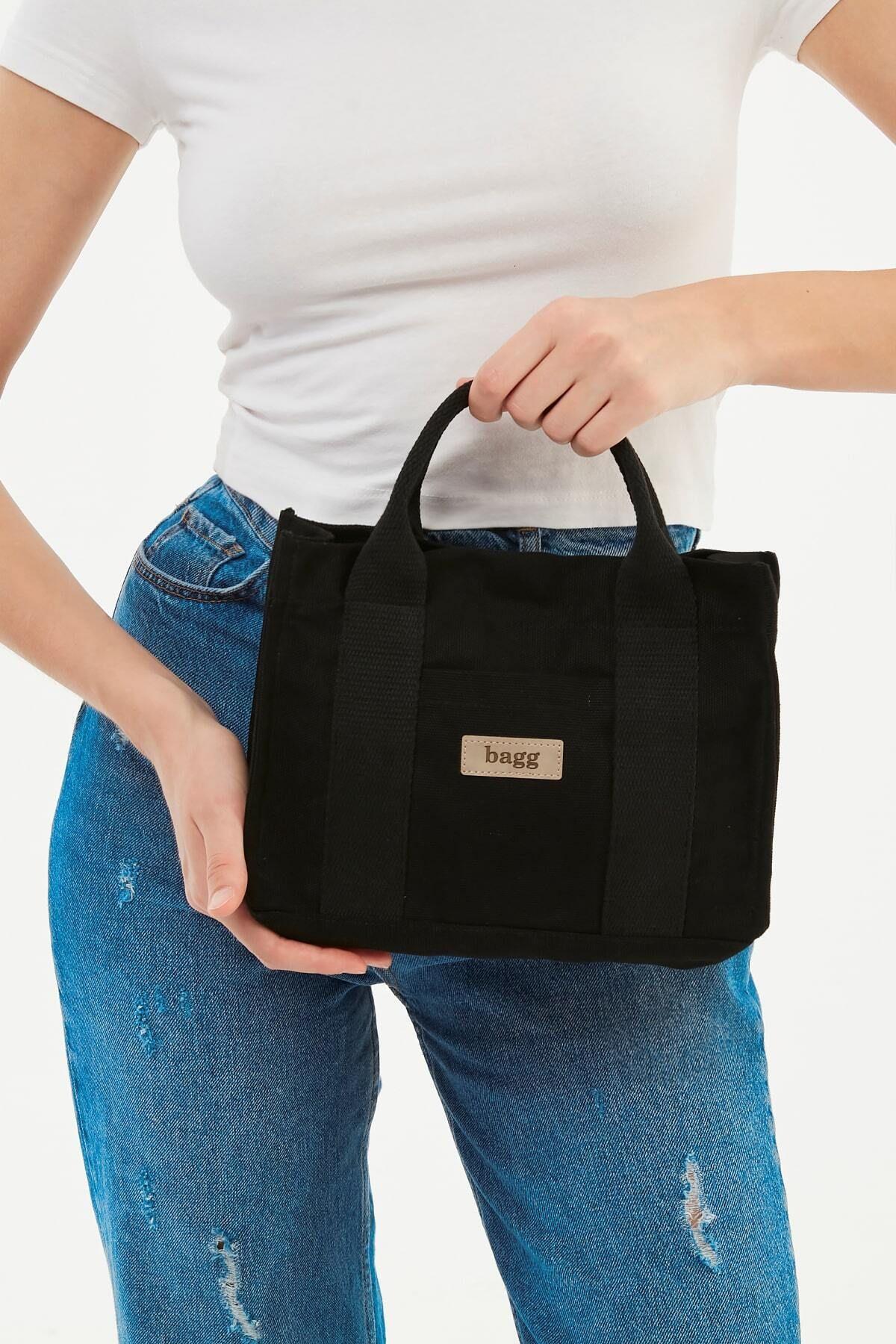 Siyah Kanvas Tote Çanta | 25x20x10