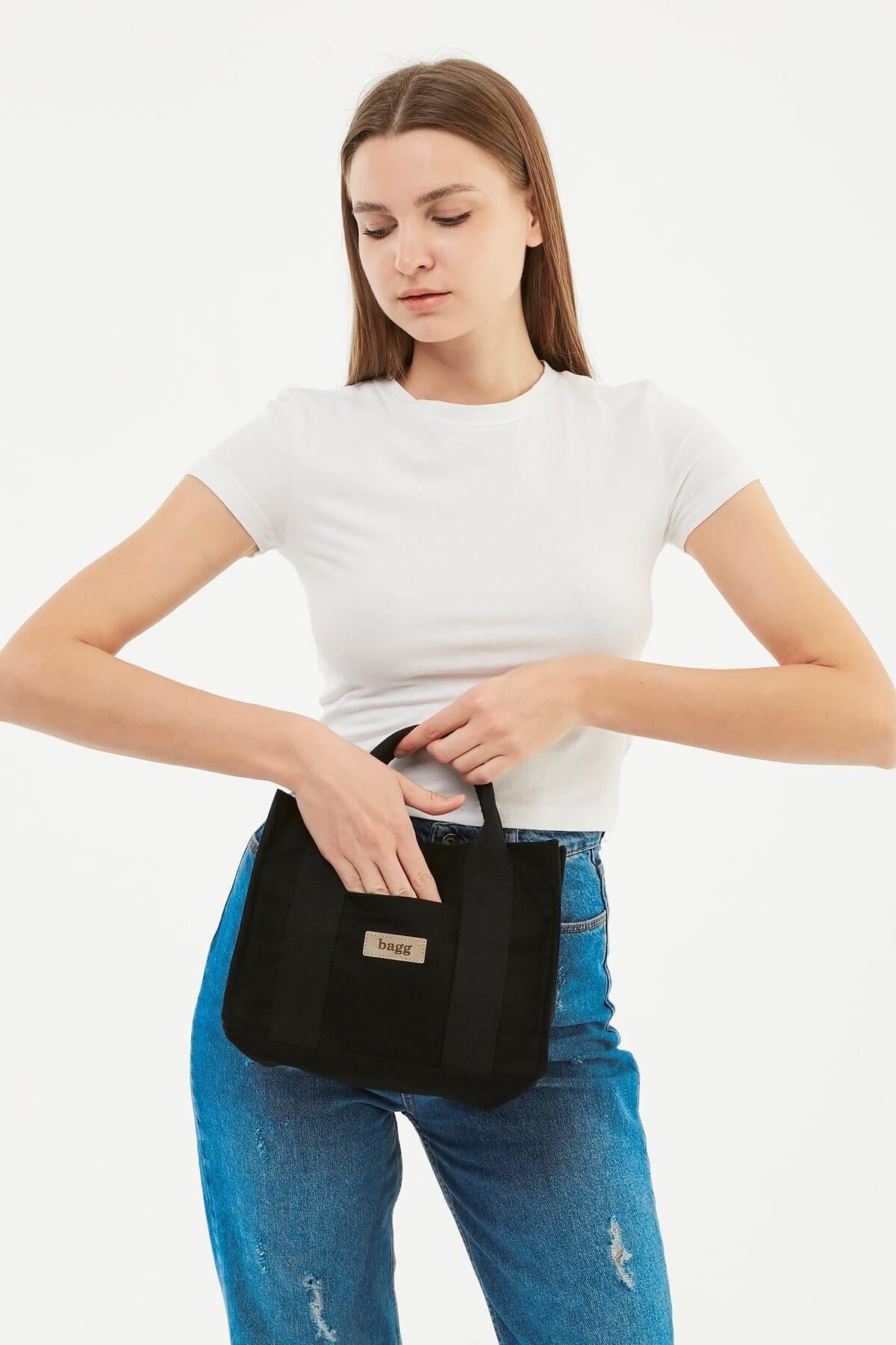 Siyah Kanvas Tote Çanta | 25x20x10