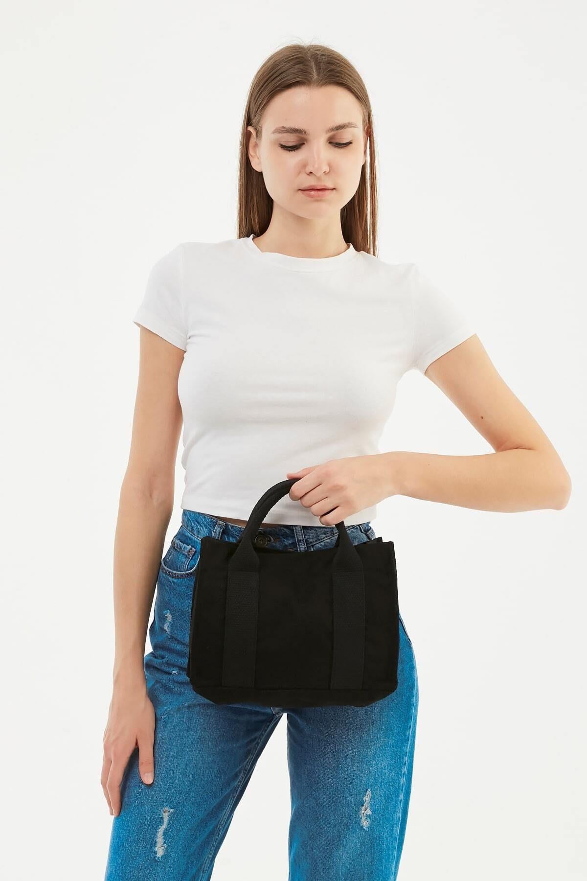 Siyah Kanvas Tote Çanta | 25x20x10