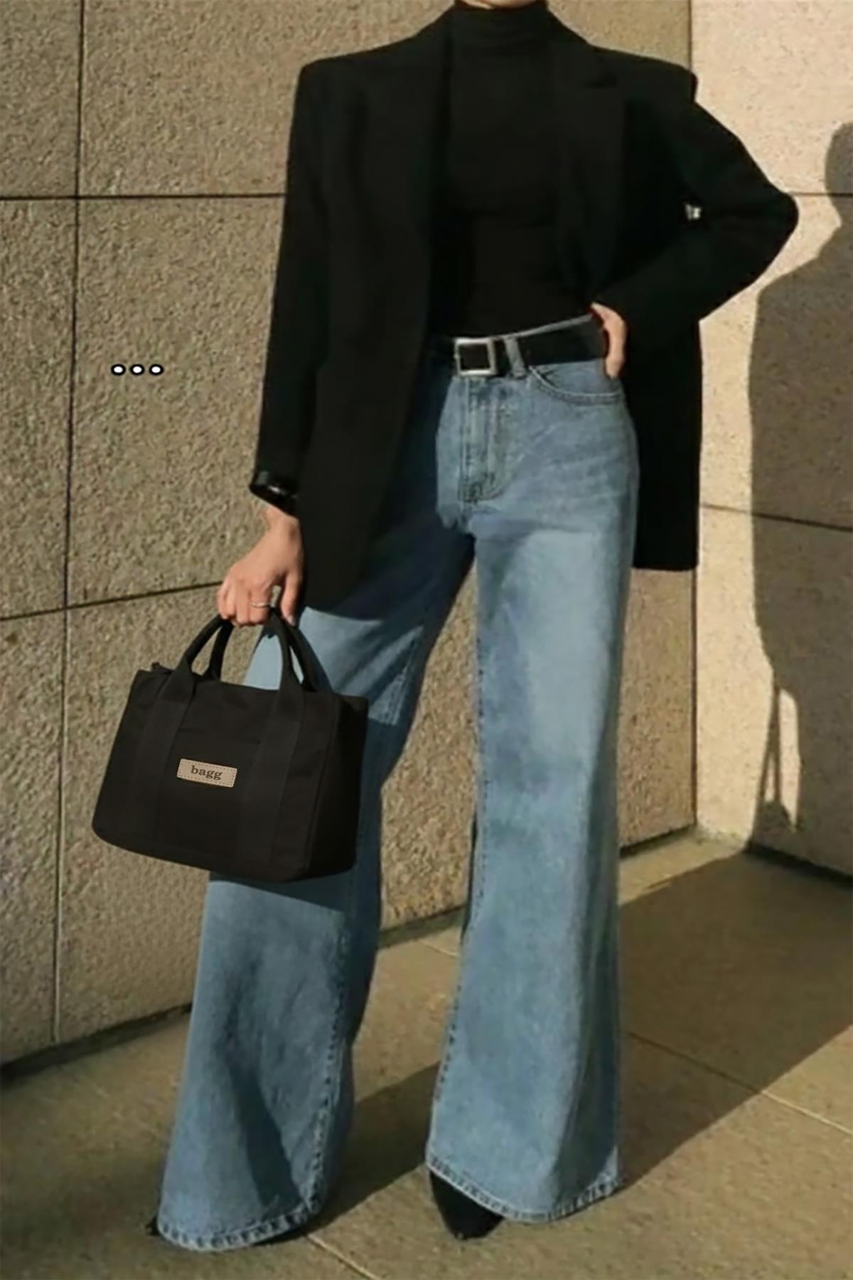 Siyah Kanvas Tote Çanta | 25x20x10