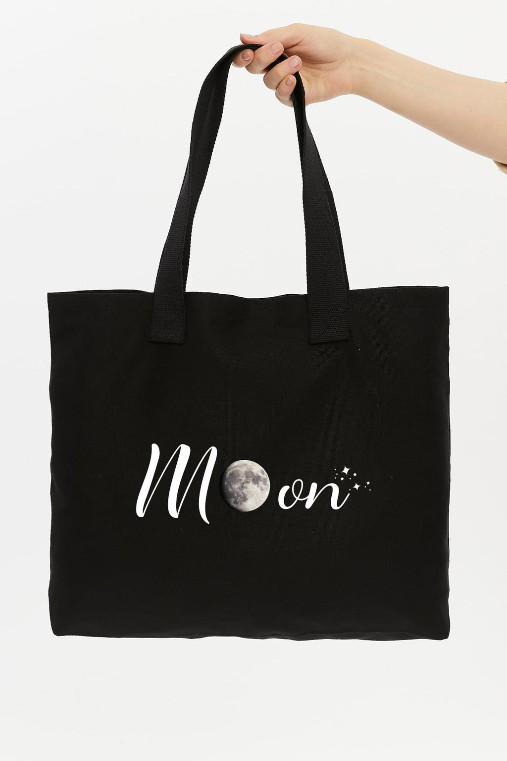 Siyah Kolon Saplı Moon Baskılı Kanvas Yatay Çanta