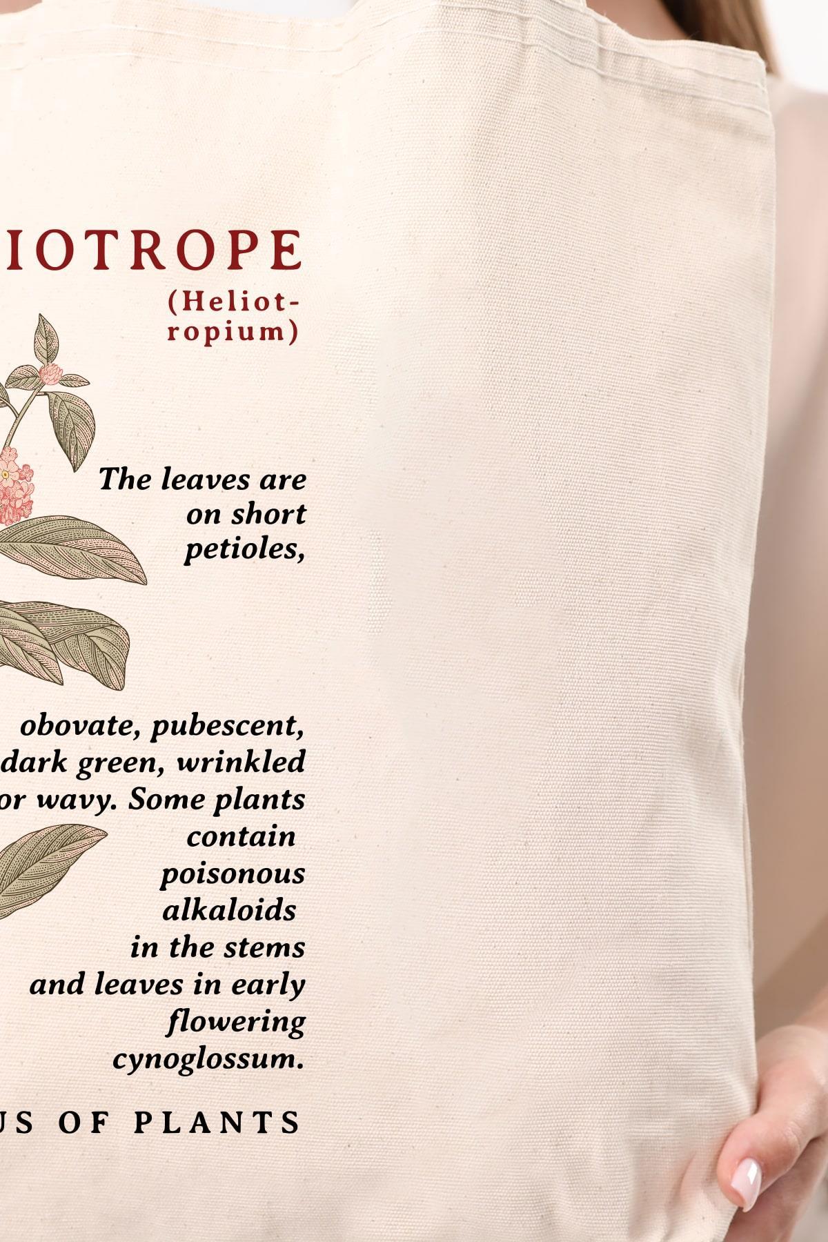 Siyah Kulplu Krem Kanvas Heliotrope Baskılı Bez Çanta