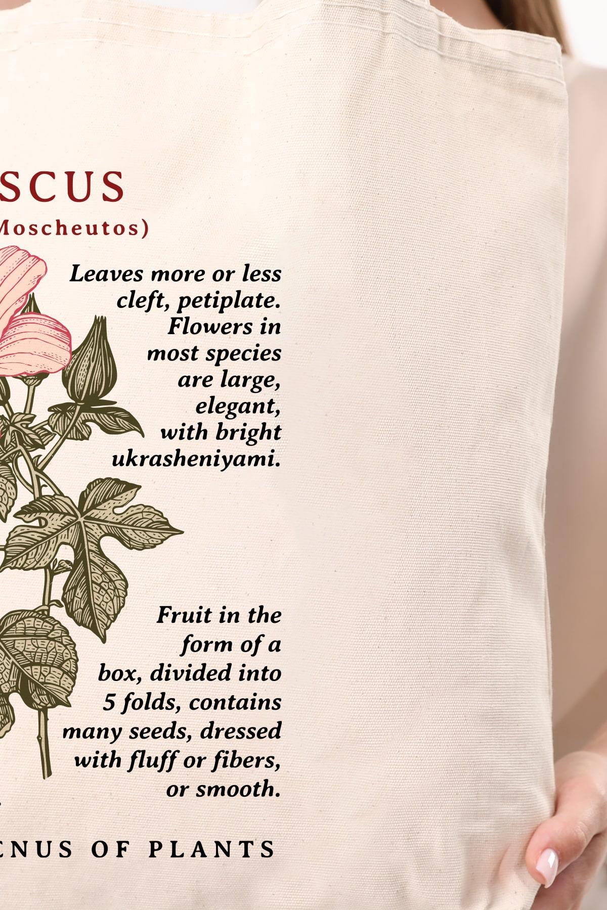 Siyah Kulplu Krem Kanvas Hibiscus Baskılı Bez Çanta