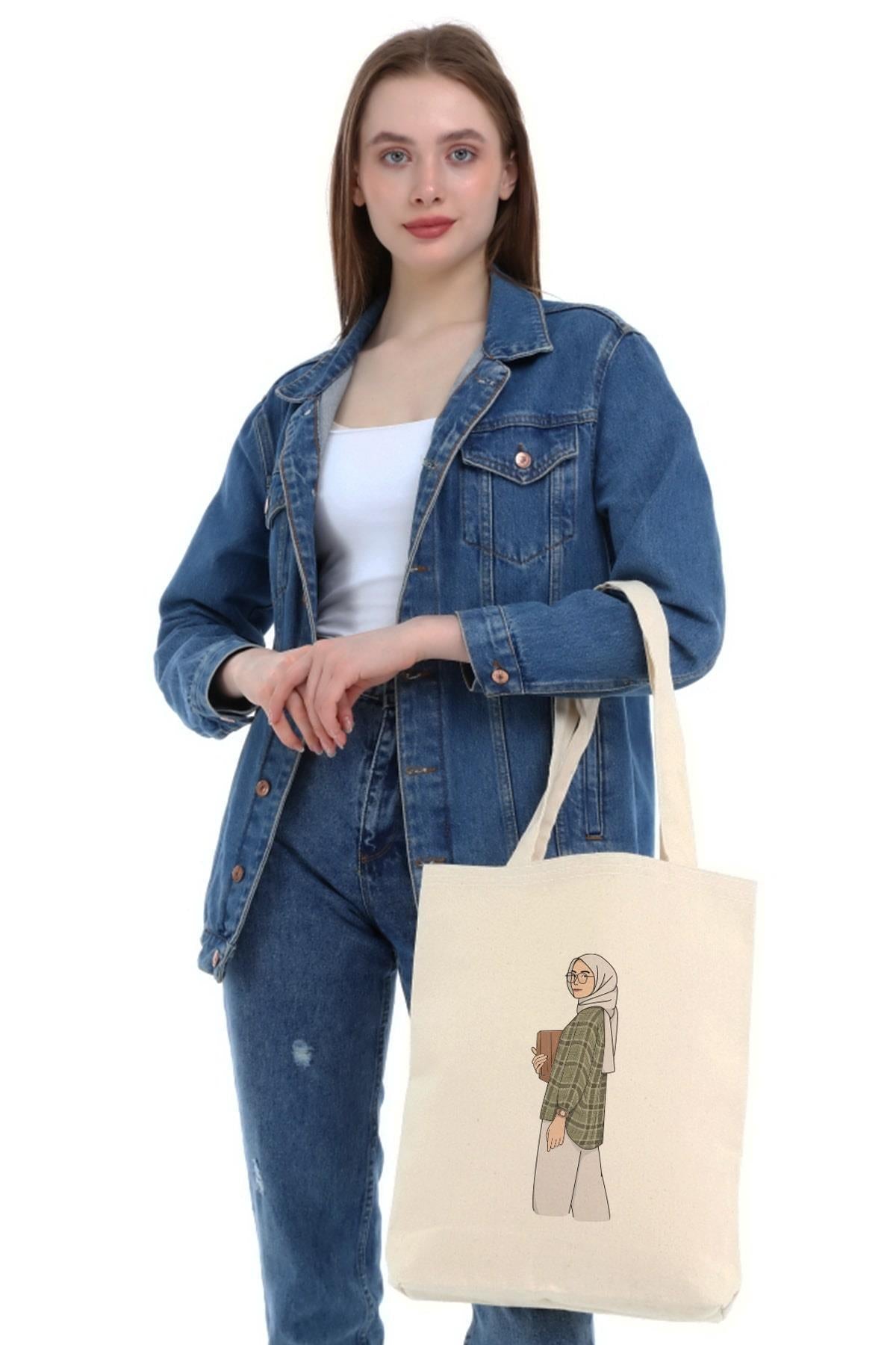 Tesettür Kitap ve Kız Kanvas Omuz Çantası