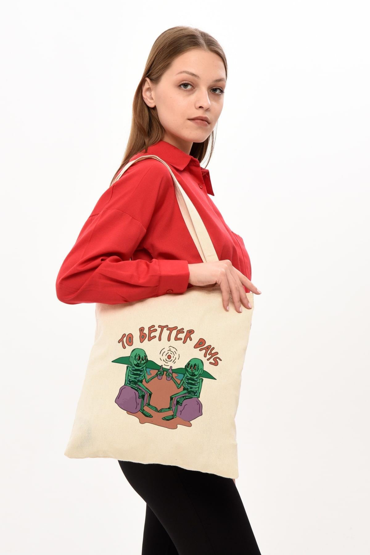 To Better Baskılı Ham Bez Çanta