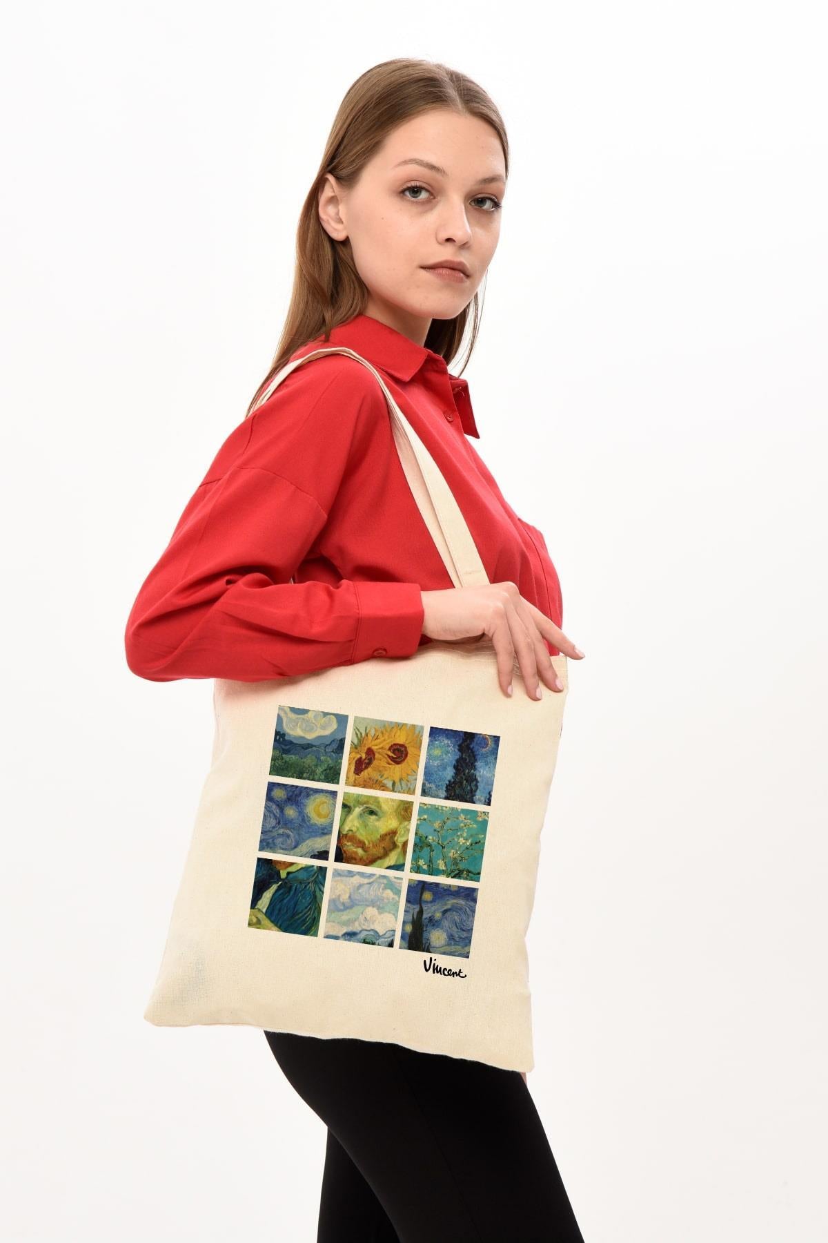 Van Gogh Kolaj Baskılı Ham Bez Çanta