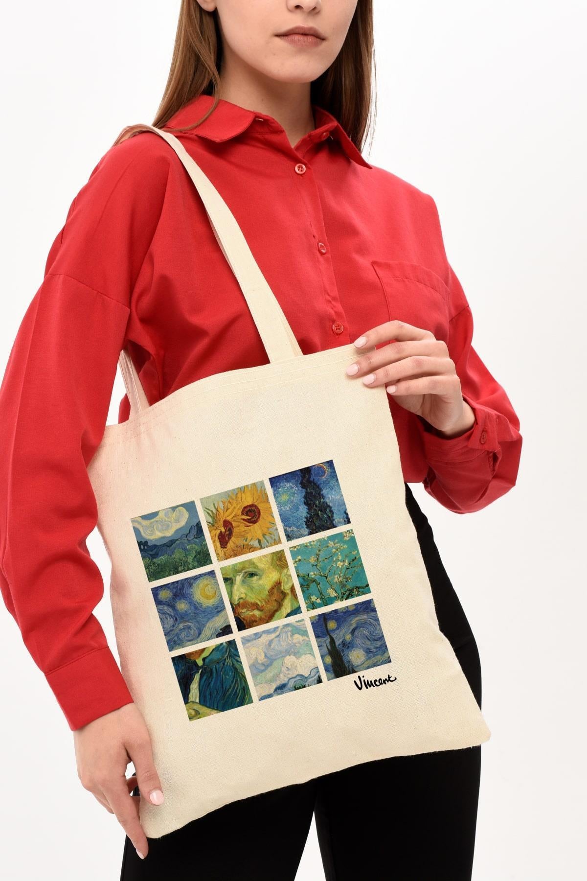 Van Gogh Kolaj Baskılı Ham Bez Çanta