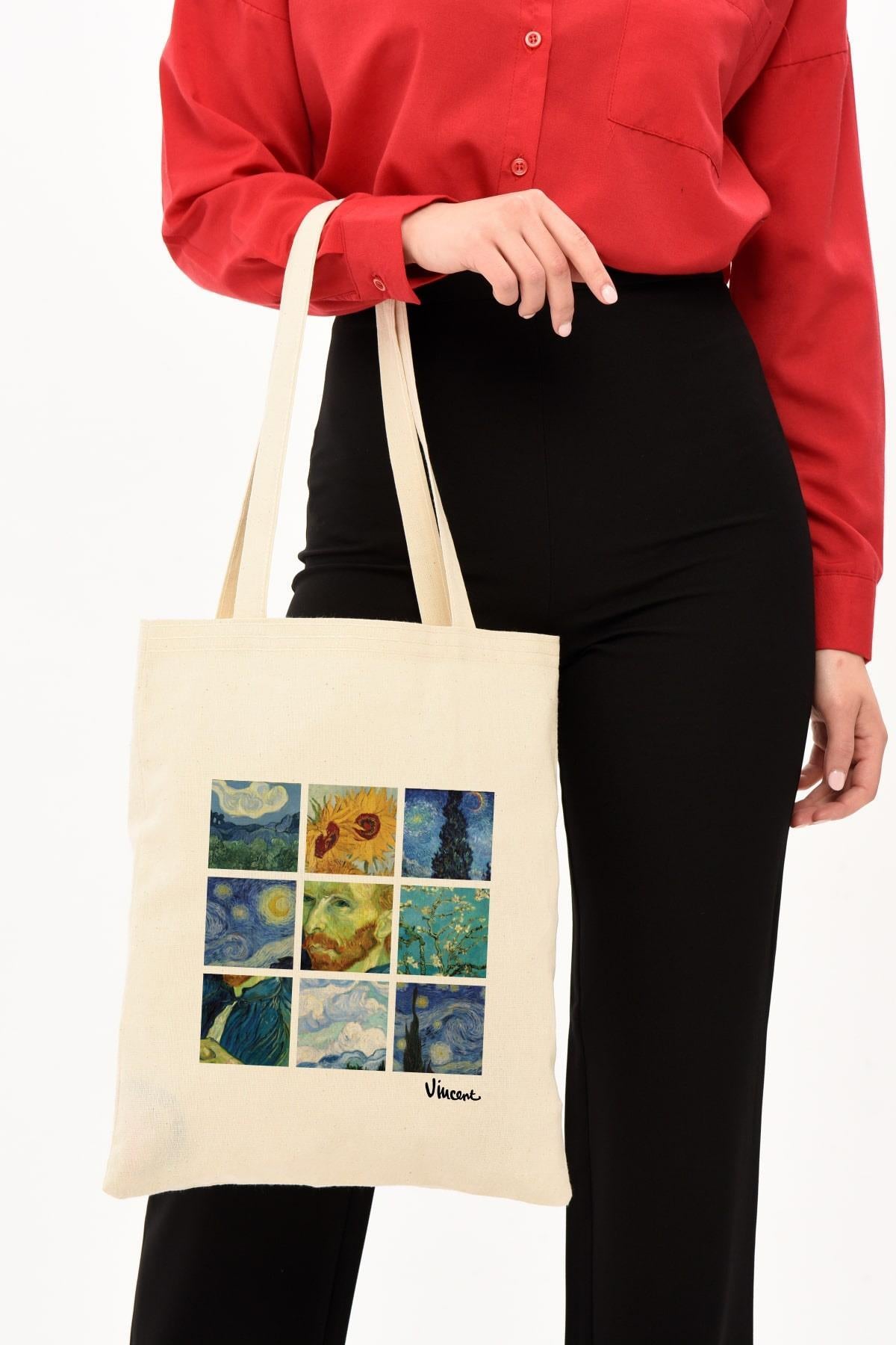 Van Gogh Kolaj Baskılı Ham Bez Çanta