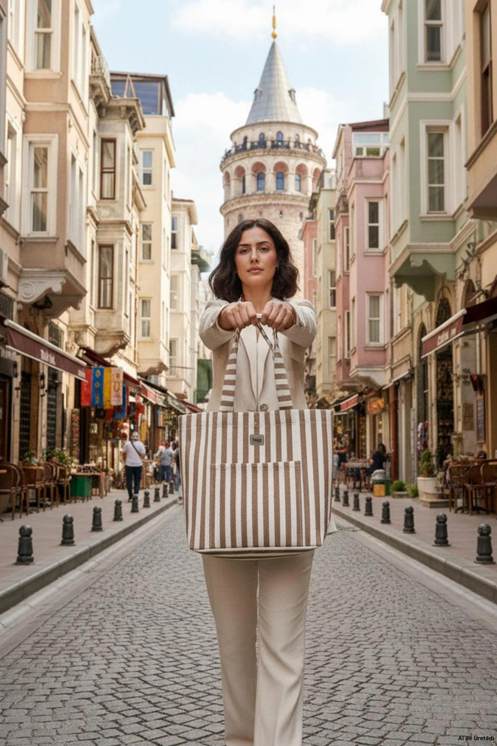 Vizon Çizgili Dokuma Kumaş Çanta