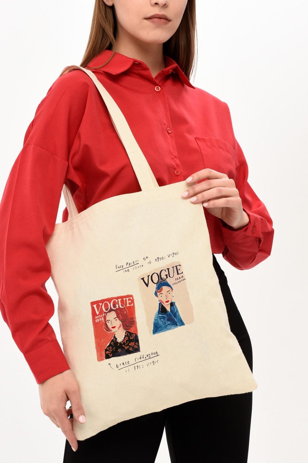 Vogue Baskılı Bez Çanta