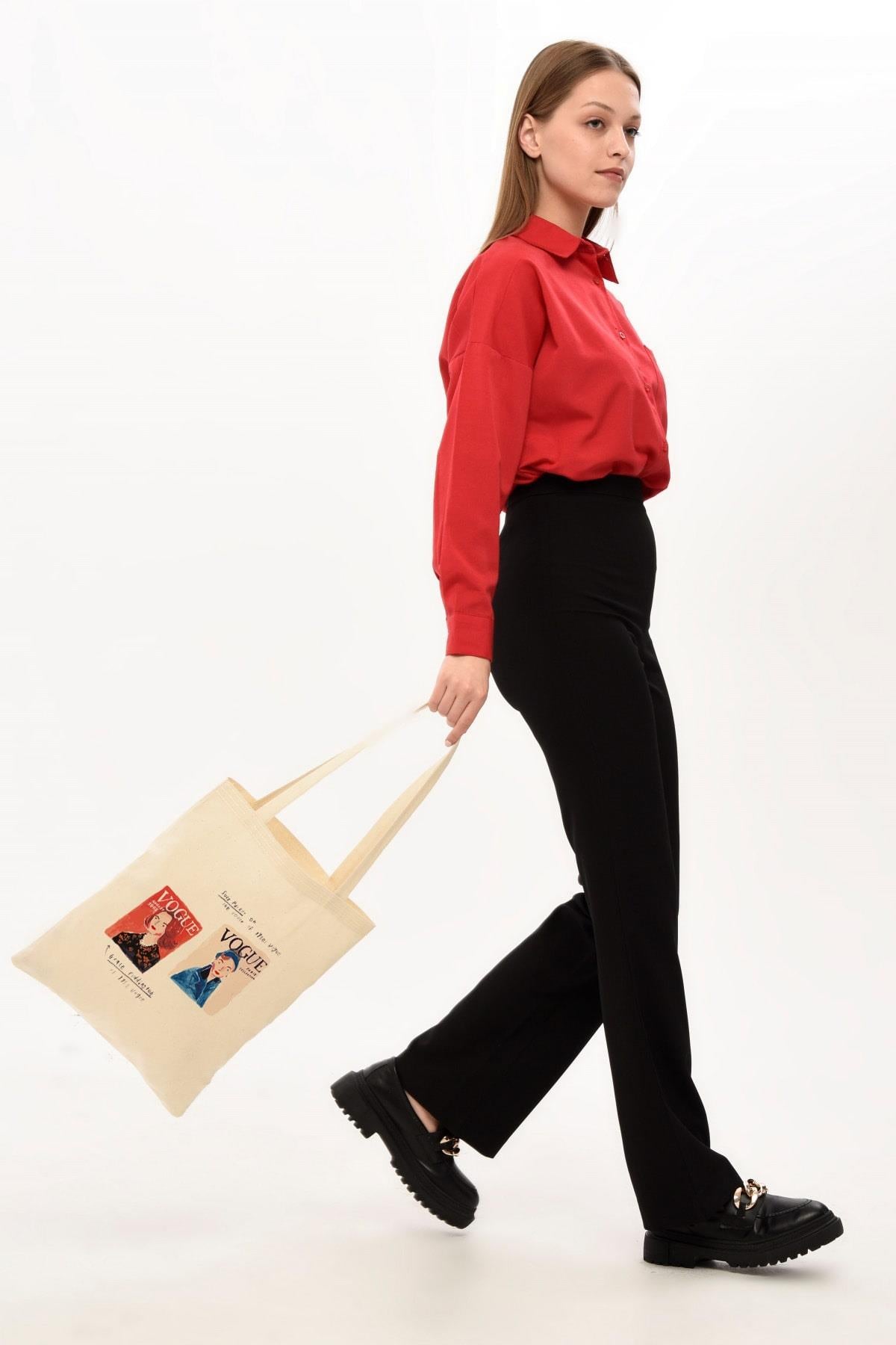 Vogue Baskılı Bez Çanta