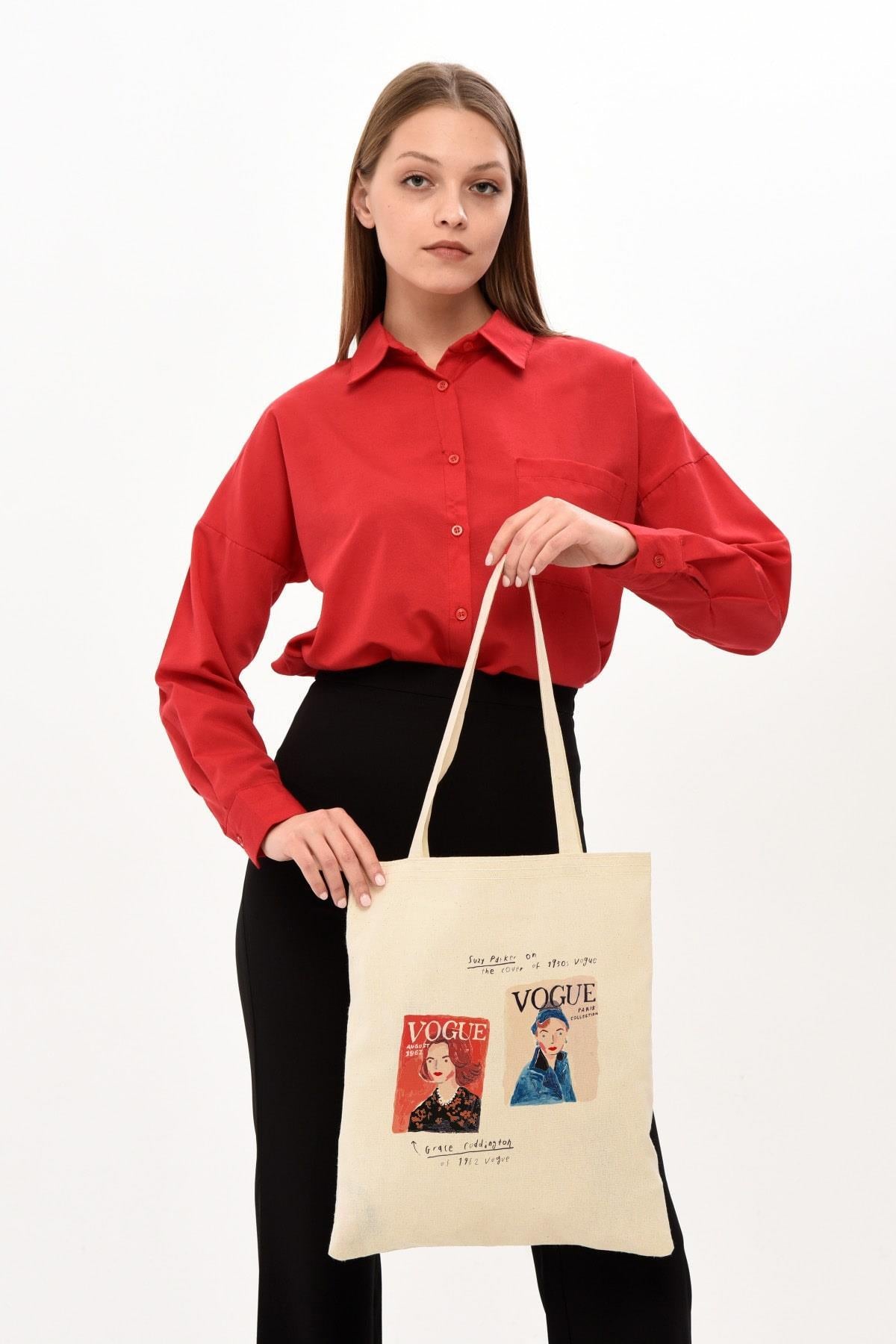Vogue Baskılı Bez Çanta