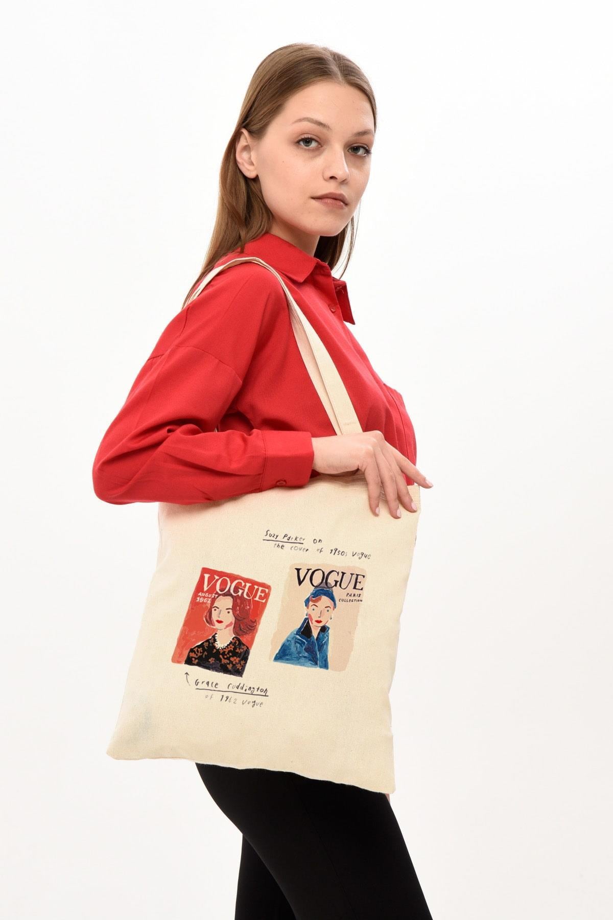 Vogue Baskılı Bez Çanta
