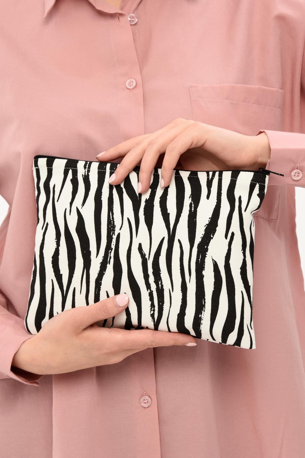Zebra Desen Clutch Çanta