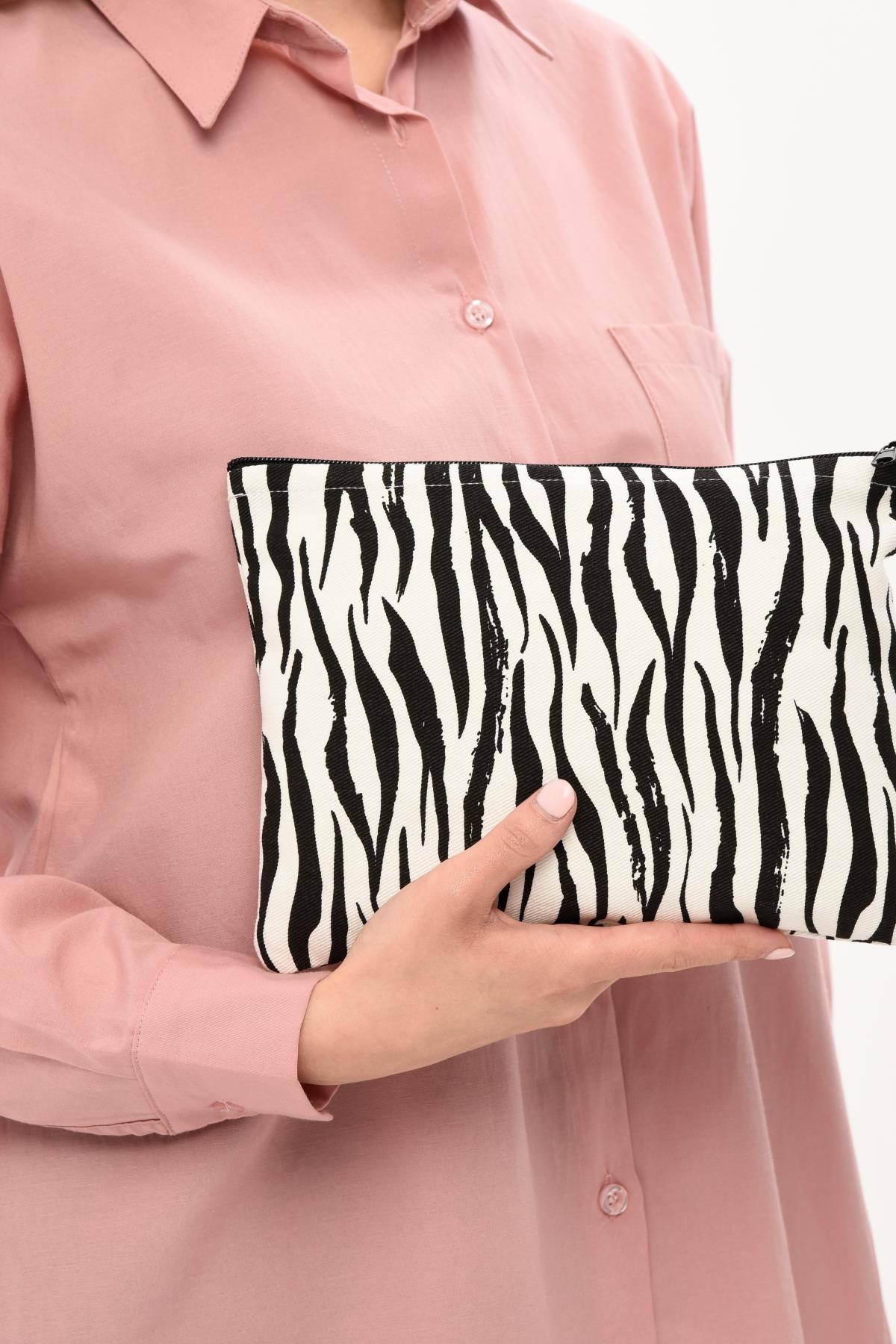 Zebra Desen Clutch Çanta